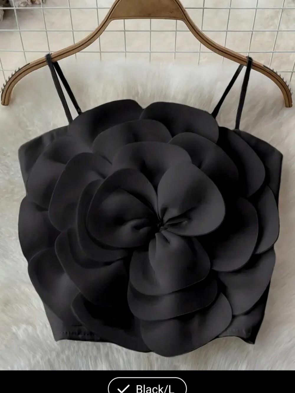 Black Floral Appliqué Spaghetti Strap Top